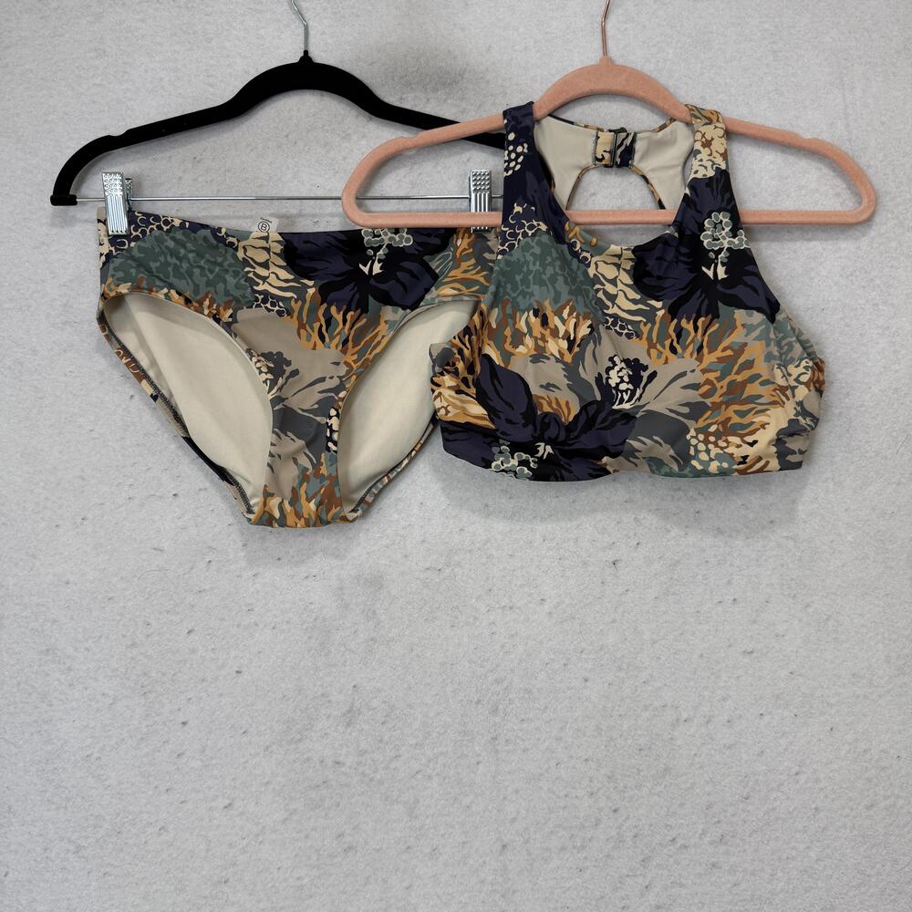 Athleta Bikini Swimsuit Womens Small Multicolor Floral High Neck Racerback Set